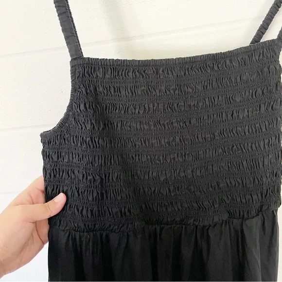 Old Navy Open Back Smocked-Bodice Black Cotton-Poplin Midi Fit&Flare Dress XL - Picture 5 of 12